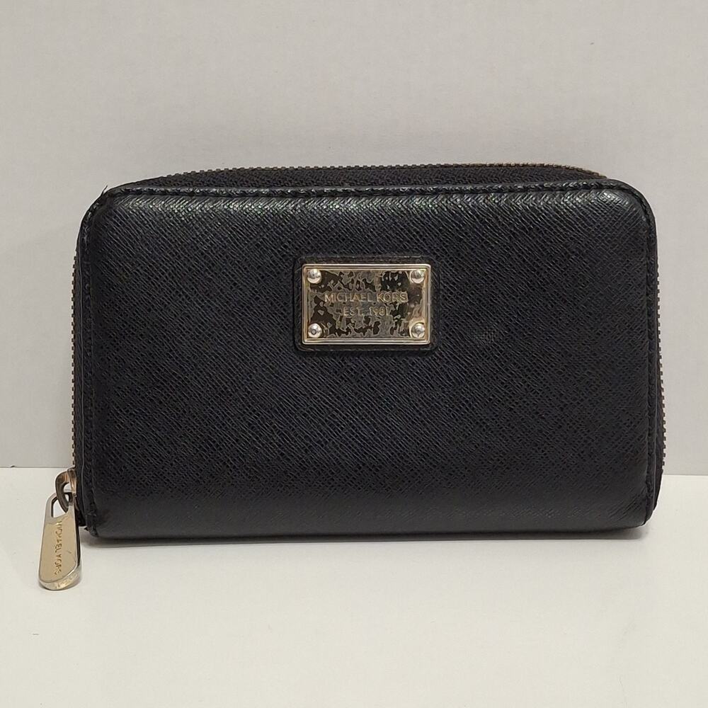 Michael Kors Women's Black w Gold Logo Zip Around Travel Wallet